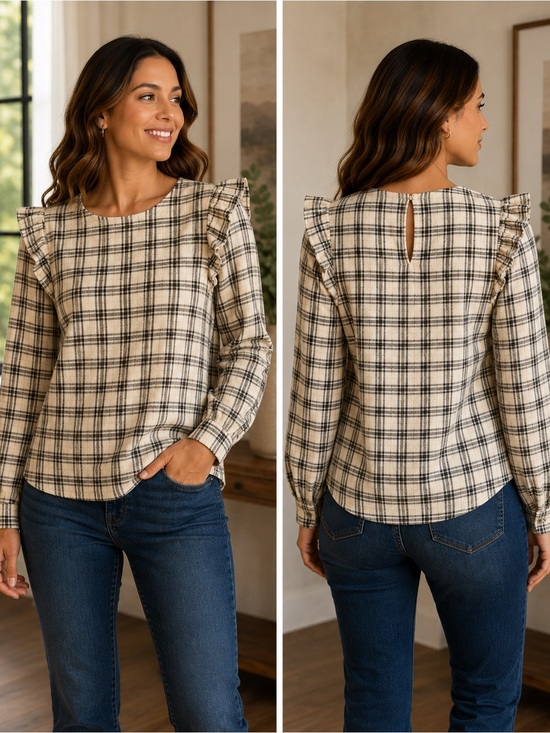 LOFT Tops - LOFT Black and White Ruffled Blouse